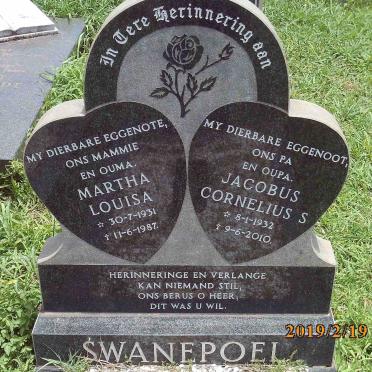 SWANEPOEL Jacobus Cornelius S. 1932-2010 &amp; Martha Louisa 1931-1987