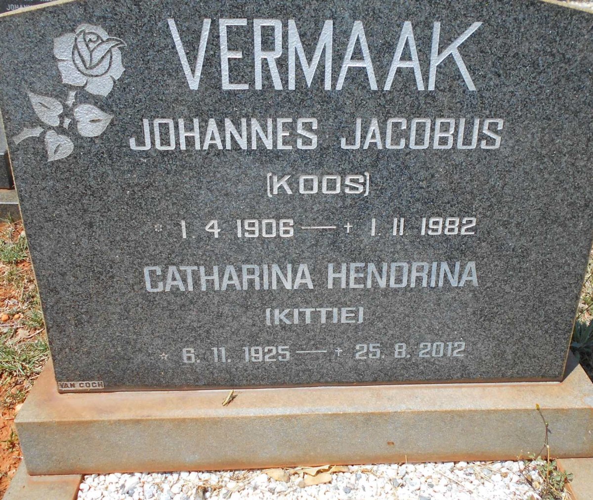 VERMAAK Johannes Jacobus 1906-1982 &amp; Catharina Hendrina 1925-2012