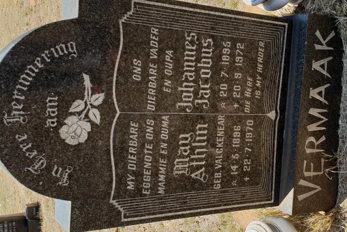 VERMAAK Johannes Jacobus 1895-1972 &amp; May Athlin VALCKENEAR 1896-1970