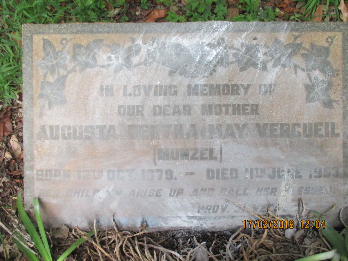 VERCUEIL Augusta Bertha May nee MUNZEL 1879-1953