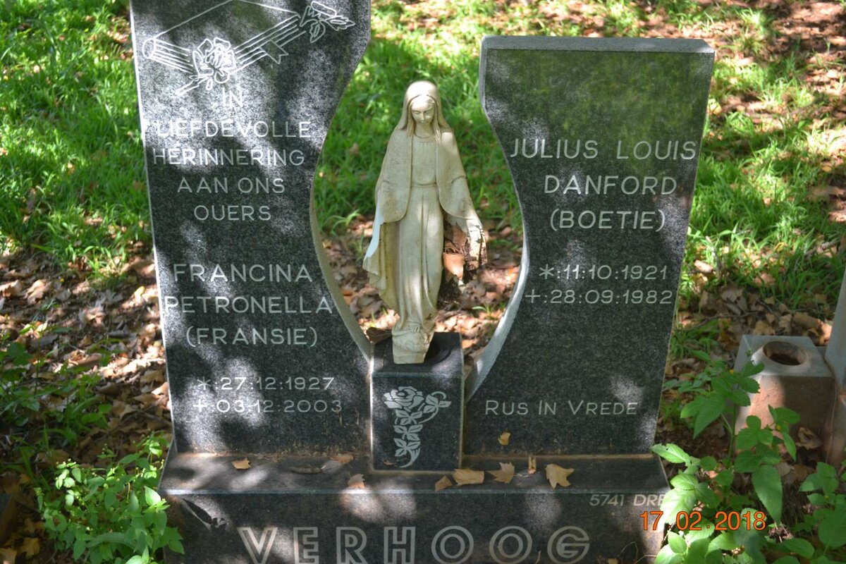 VERHOOG Julius Louis Danford 1921-1982 &amp; Francina Petronella 1927-2003