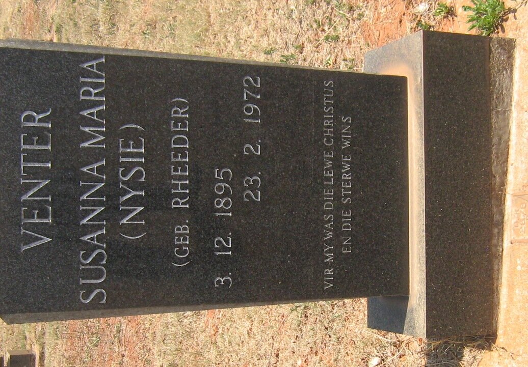 VENTER Susanna Maria nee RHEEDER 1895-1972