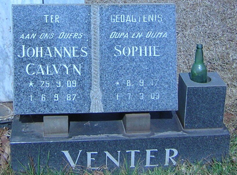 VENTER Johannes Calvyn 1909-1987 &amp; Sophie 1917-2003
