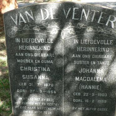 VENTER Christina Susanna, van de 1876-1958 :: VENTER Johanna Magdalena, van de 1903-1989