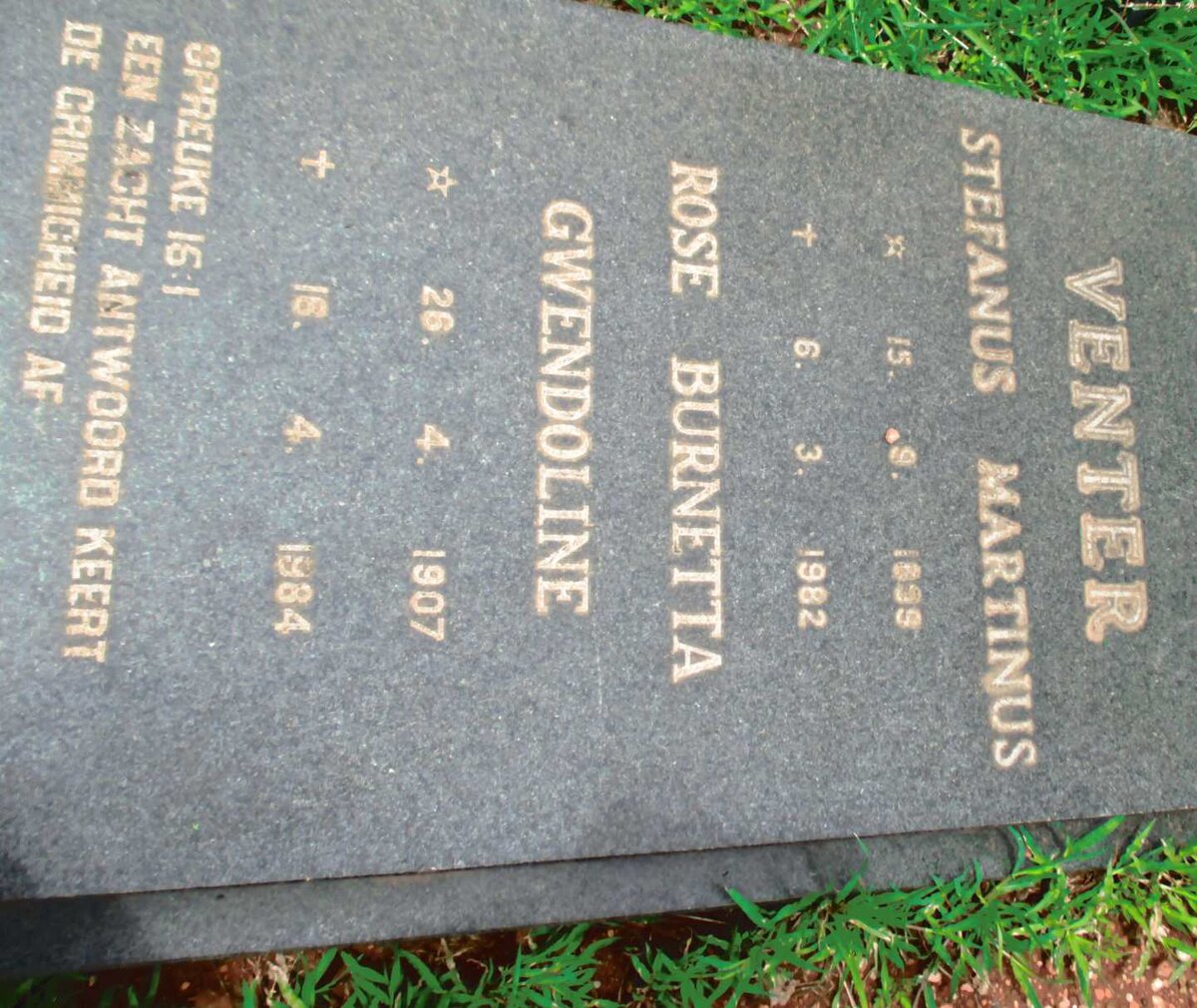 VENTER Stefanus Martinus 1899-1982 &amp; Rose Burnetta Gwendoline 1907-1984
