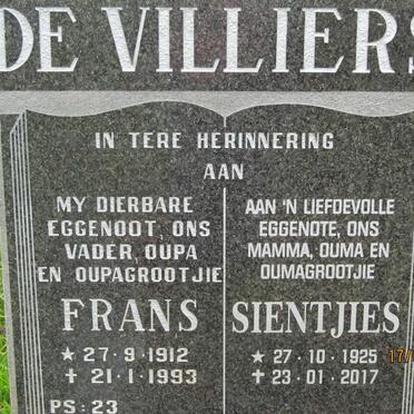 VILLIERS Frans, de 1912-1993 &amp; Sientjies 1925-2017