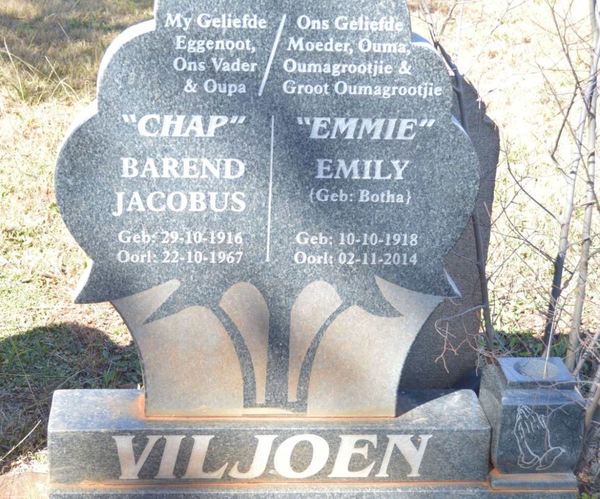 VILJOEN Barend Jacobus 1916-1967 &amp; Emily BOTHA  1918-2014