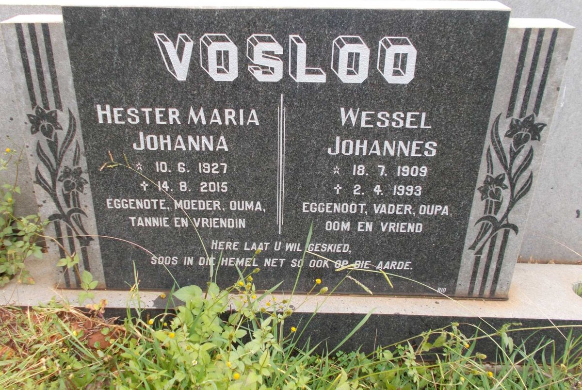 VOSLOO Wessel Johannes 1909-1993 &amp; Hester Maria Johanna 1927-2015