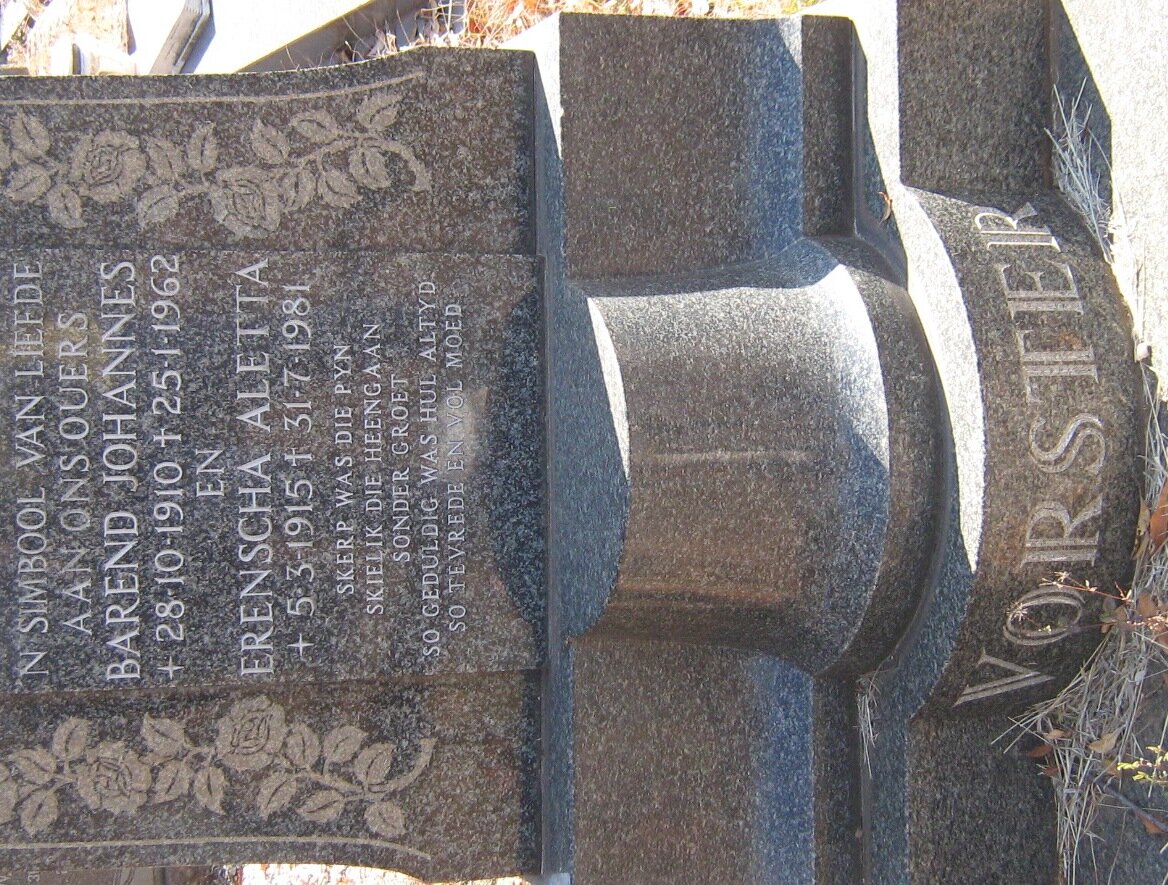 VORSTER Barend Johannes 1910-1962 &amp; Erenscha Aletta 1915-1981
