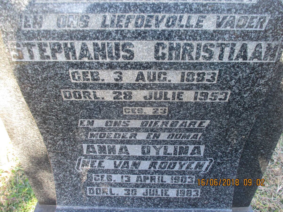 VORSTER Stephanus Christiaan 1883-1953 &amp; Anna Dylina VAN ROOYEN 1903-1983