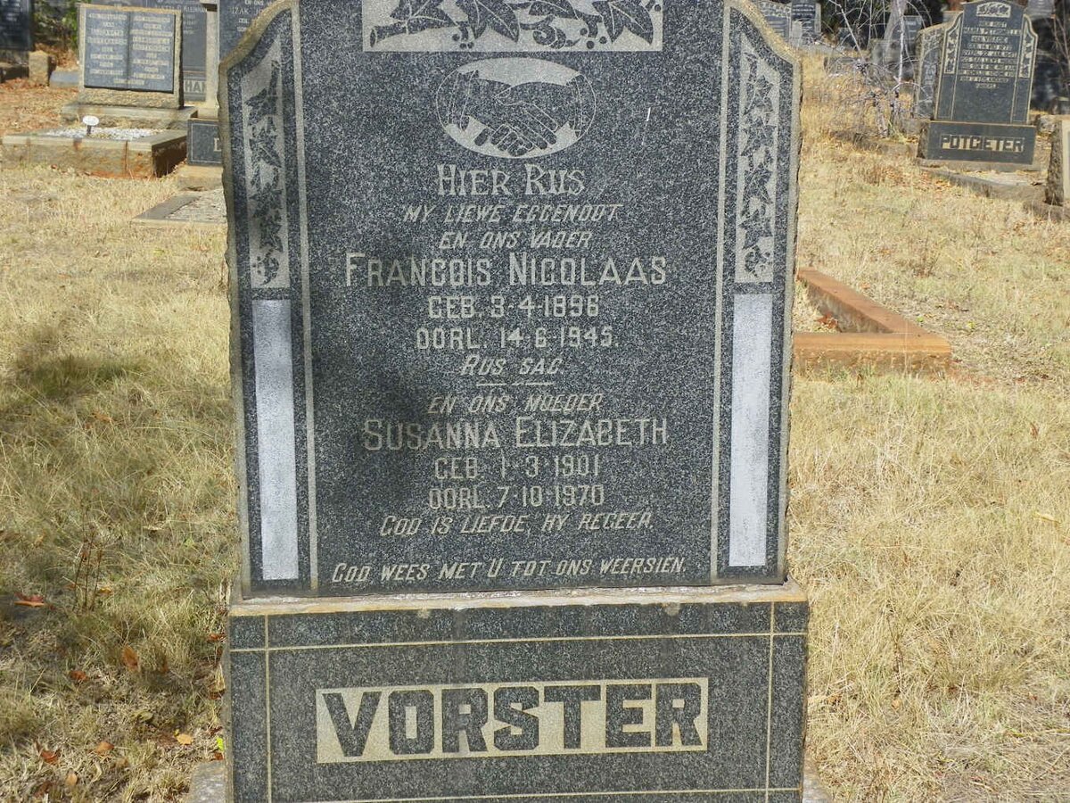 VORSTER Francois Nicolaas 1896-1945 &amp; Susanna Elizabeth 1901-1970