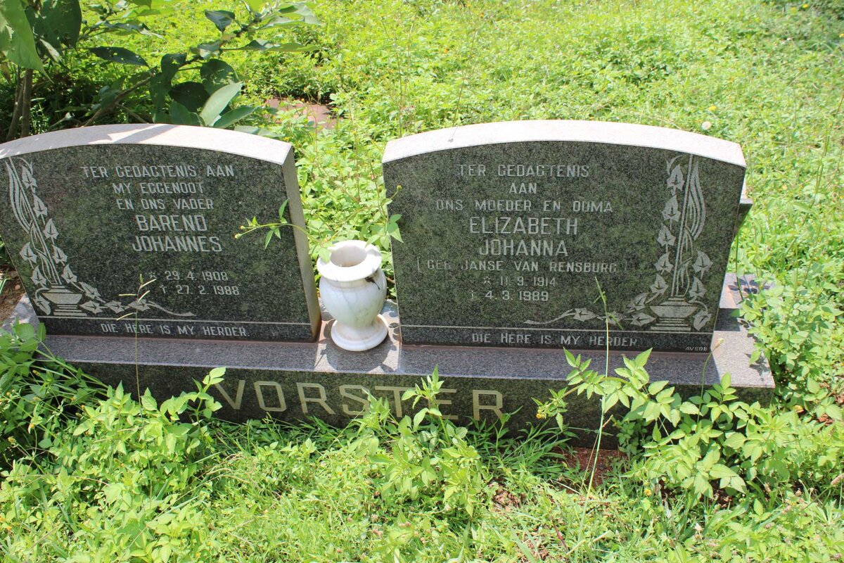 VORSTER Barend Johannes 1908-1988 &amp; Elizabeth Johanna JANSE VAN RENSBURG 1914-1989