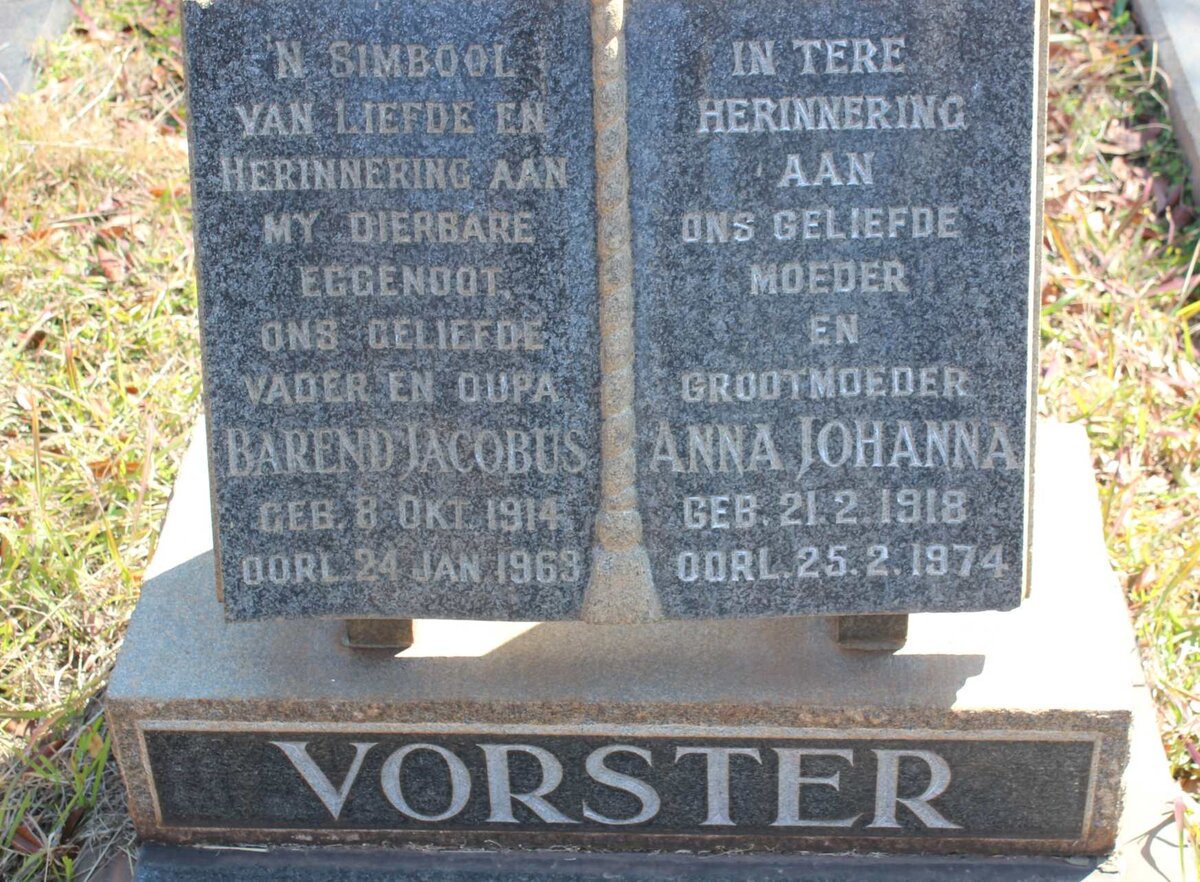 VORSTER Barend Jacobus 1914-1963 &amp; Anna Johanna 1918-1974