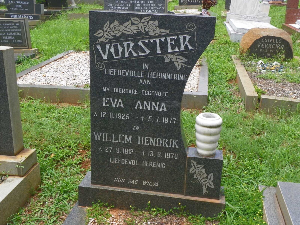 VORSTER Willem Hendrik 1912-1978 &amp; Eva Anna 1925-1977