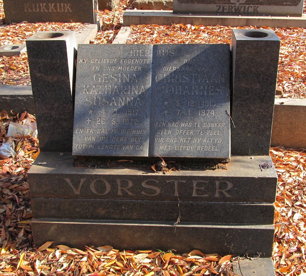 VORSTER Christiaan Johannes 1913-1974 &amp; Gesina Katharina Susanna 1917-1972