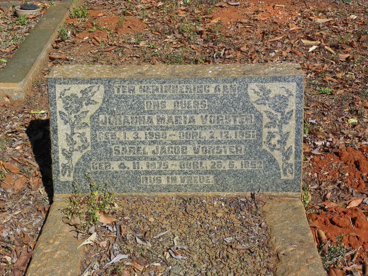 VORSTER Sarel Jacob 1875-1952 &amp; Johanna Maria 1890-1951