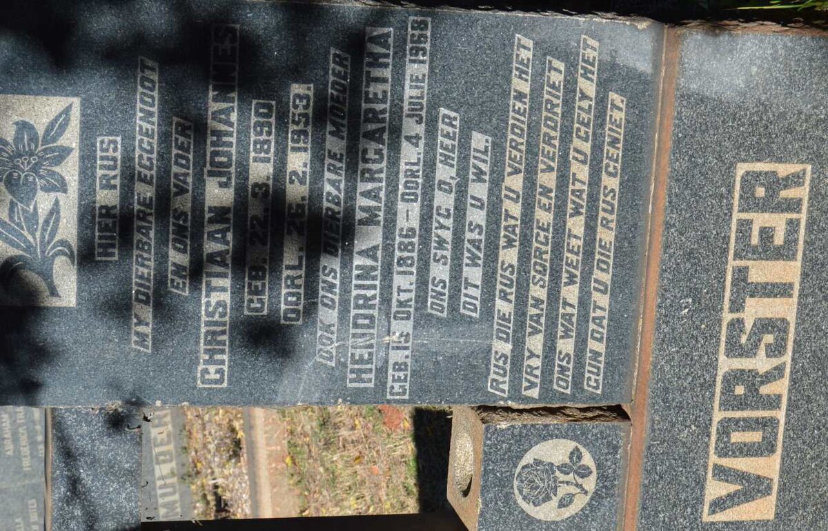 VORSTER Christiaan Johannes 1890-1953 &amp; Hendrina Margaretha 1886-1968