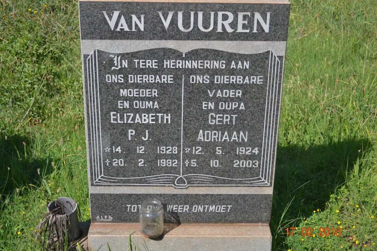 VUUREN Gert Adriaan, van 1924-2003 &amp; Elizabeth P.J. 1928-1982