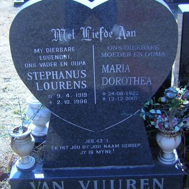 VUUREN Stephanus Lourens, van 1919-1986 &amp; Maria Dorothea 1922-2007