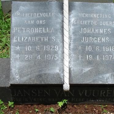VUUREN Johannes Jurgens, Jansen van 1918-1974 &amp; Petronella Elizabeth S. 1929-1975