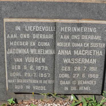 VUUREN Jacomina Wilhelmina, van 187?-1957 :: WASSERMAN Anna Magrietha 1911-1968