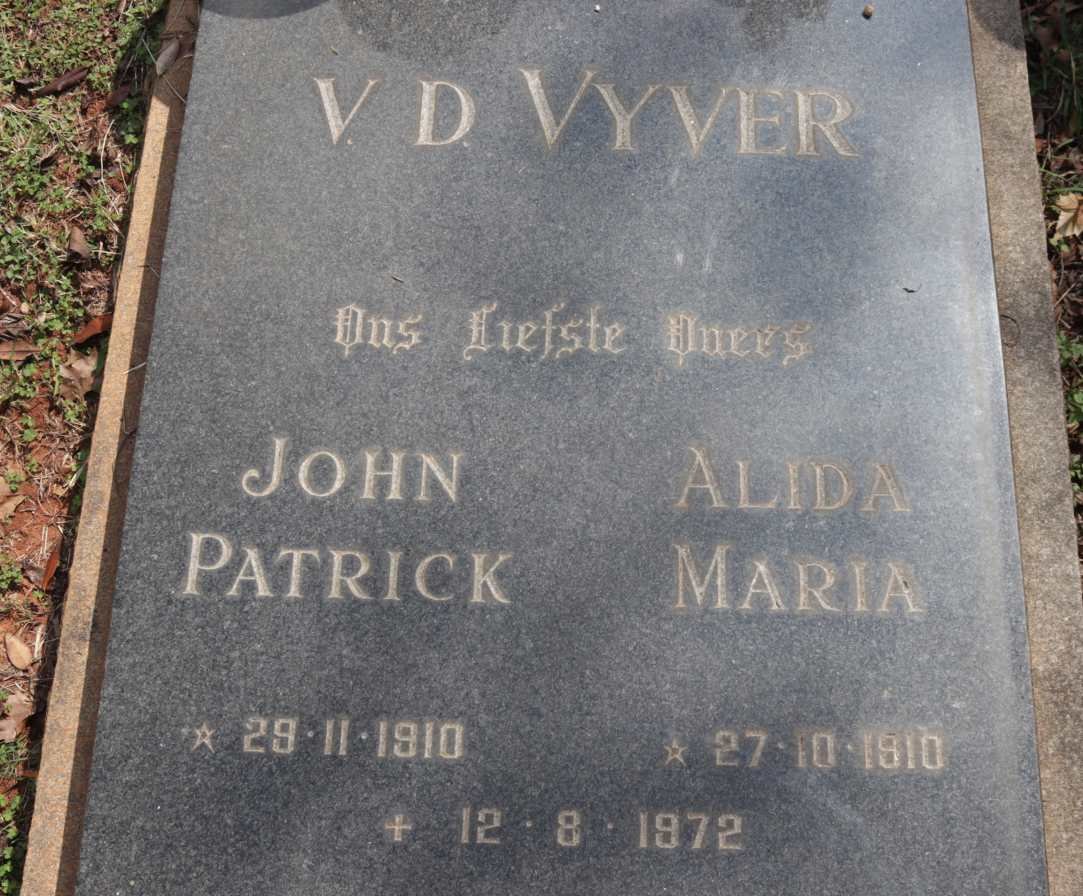 VYVER John Patrick, v.d. 1910-1972 &amp; Alida Maria 1910-1972