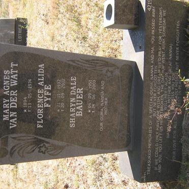 WATT Mary Agnes, van der 1894-1974 :: FYFE Florence Alida 1932-2002 :: BAUER Sharyn Dale 1951-2003