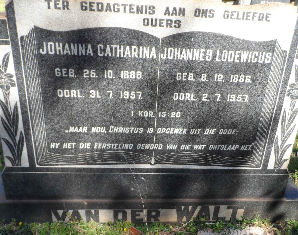 WALT Johannes Lodewicus, van der 1886-1957 &amp; Johanna Catharina 1888-1957
