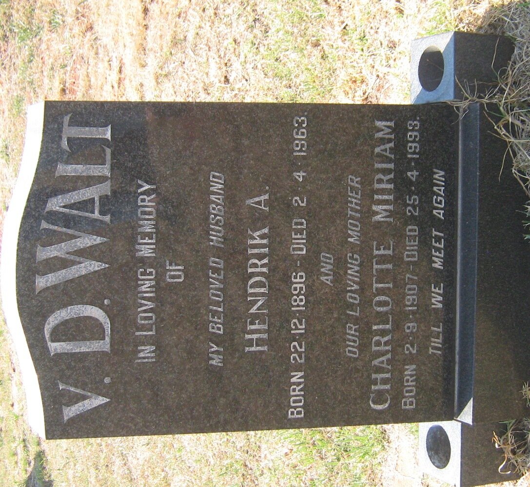 WALT Hendrik A., v.d. 1896-1963 &amp; Charlotte Miriam 1907-1993