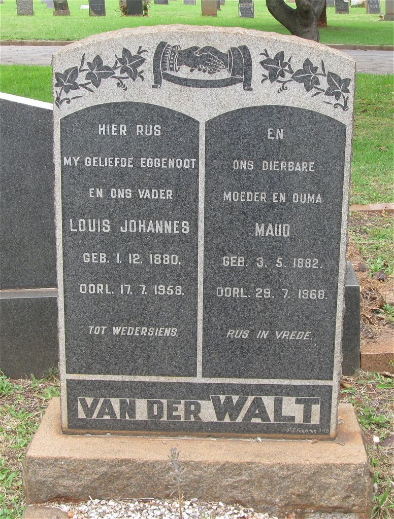 WALT Louis Johannes, van der 1880-1959 &amp; Maud 1882-1968