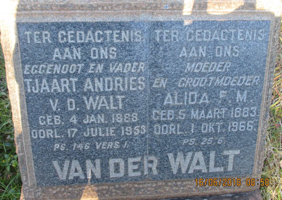 WALT Tjaart Andries, v.d. 1888-1953 &amp; Alida F. M. 1883-1966