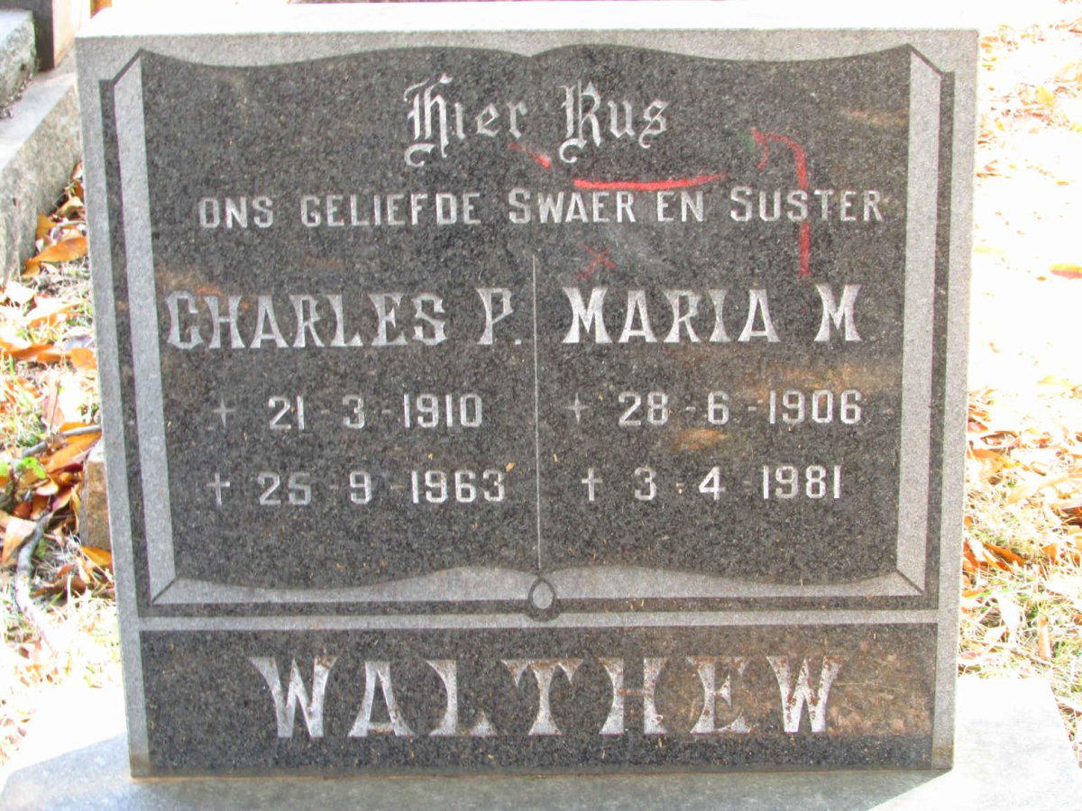 WALTHEW Charles P. 1910-1963 &amp; Maria M. 1906-1981