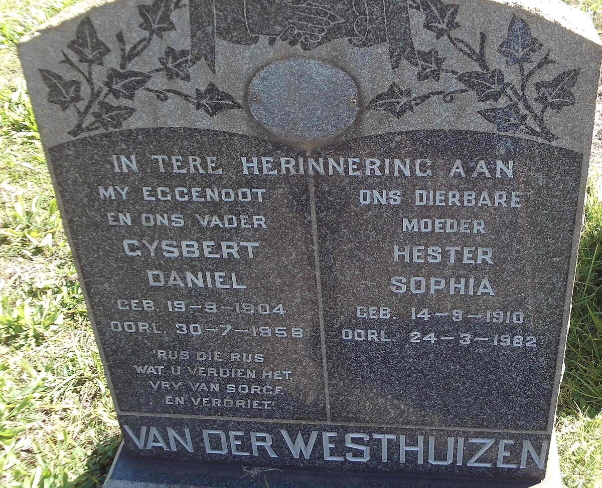 WESTHUIZEN Gysbert Daniel, van der 1904-1958 &amp; Hester Sophia 1910-1982