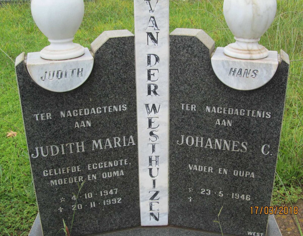WESTHUIZEN Johannes C., van der 1946- &amp; Judith Maria 1947-1992