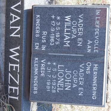 WEZEL William, van 1875-1963 :: VAN WEZEL John Lionel 1928-1991