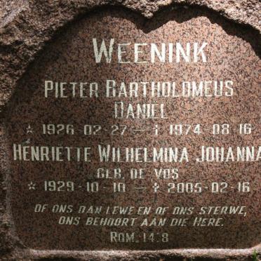 WEENINK Pieter Bartholomeus Daniel 1926-1974 &amp; Henriette Wilhelmina Johanna DE VOS 1929-2005