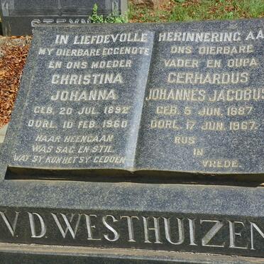 WESTHUIZEN Gerhardus Johannes Jacobus, v.d. 1887-1967 &amp; Christina Johanna 1892-1960