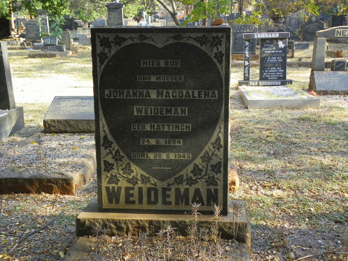 WEIDEMAN Johanna Magdalena nee HATTINGH 1884-1945