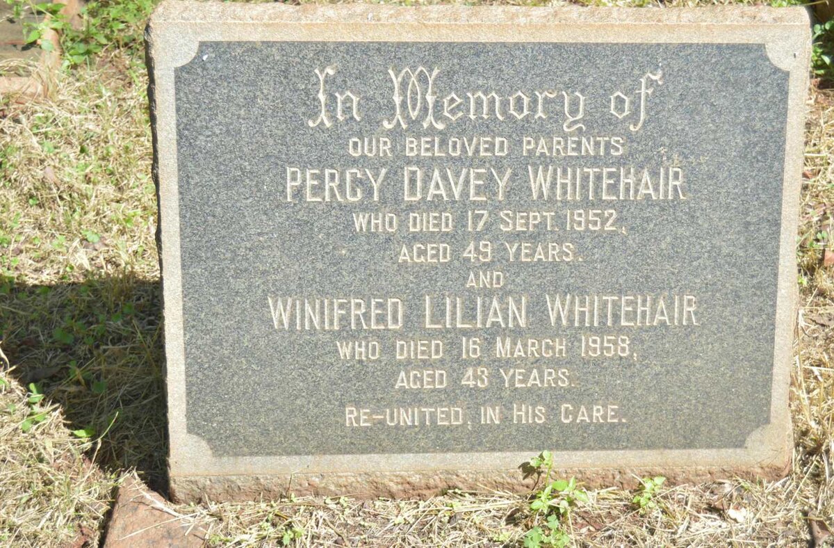 WHITEHAIR Percy Davey -1952 &amp; Winifred Lilian -1958