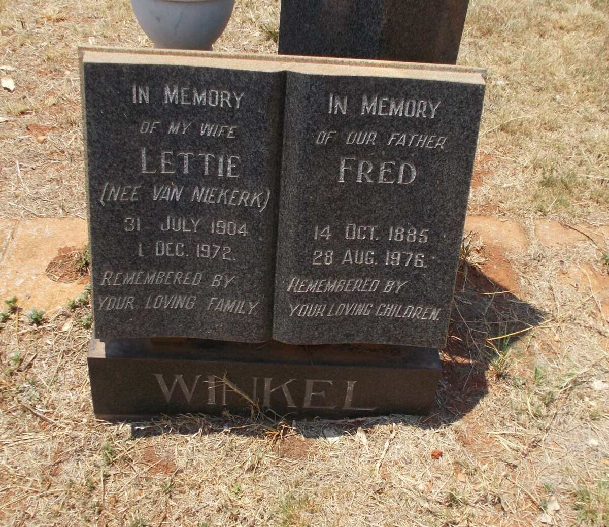 WINKEL Fred 1885-1976 &amp; Lettie VAN NIEKERK 1904-1972