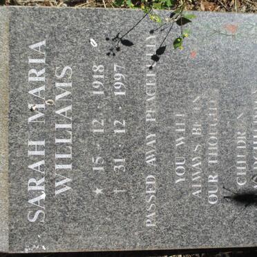 WILLIAMS Maurice Roy -1949 &amp; Sarah Maria 1918-1997