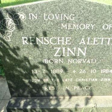 ZINN Rensche Aletta nee NORVAL 1889-1984