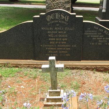 OCHSE William Lennox 1893-1966 &amp; Matilda Agnes 1892-1948 :: van der MERWE Rocco 1915-1972