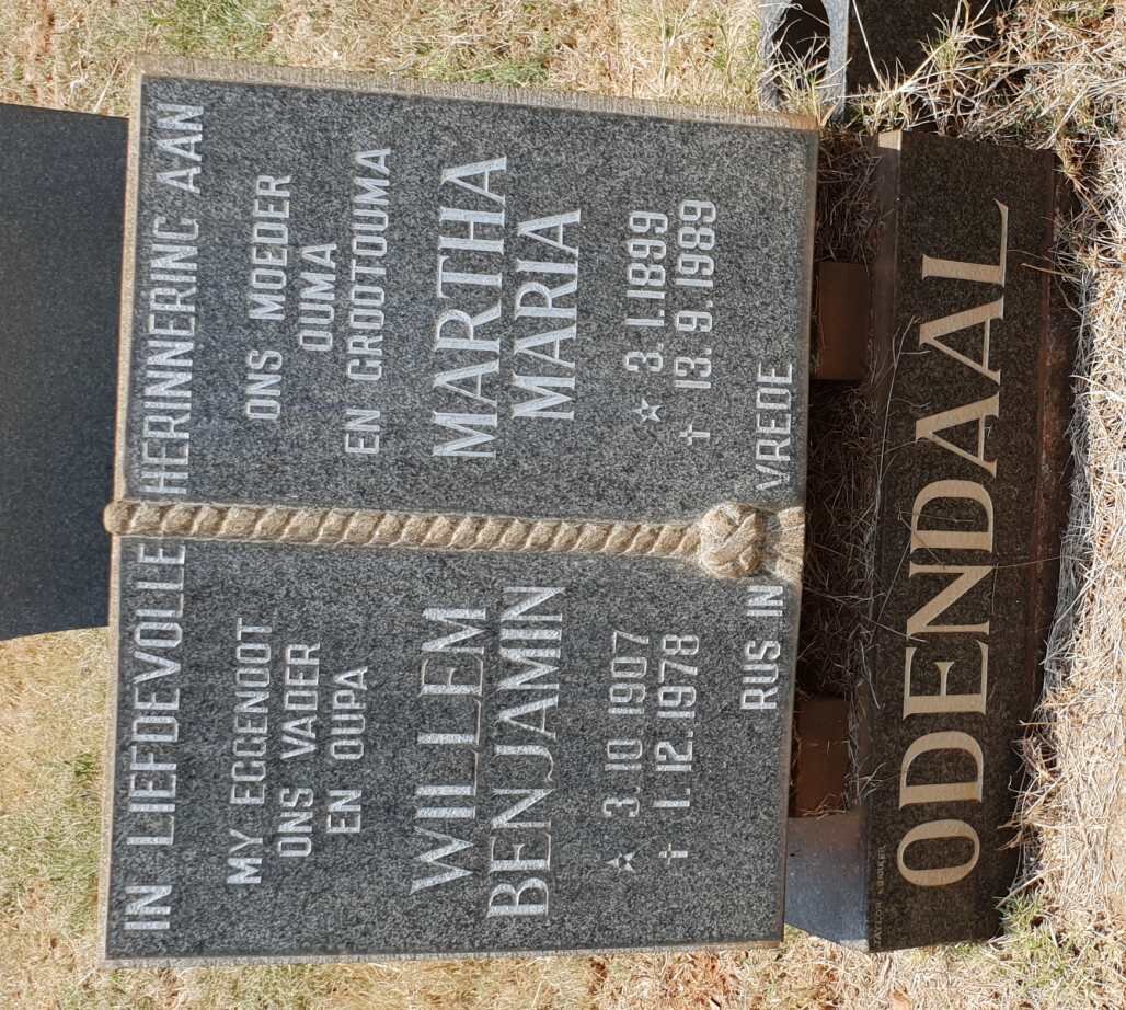 ODENDAAL Willem Benjamin 1907-1978 &amp; Martha Maria 1899-1989