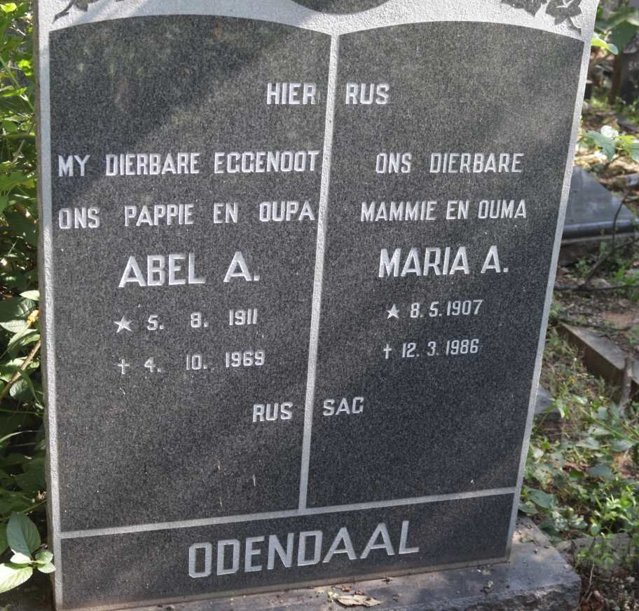 ODENDAAL Abel A. 1911-1969 &amp; Maria A. 1907-1986