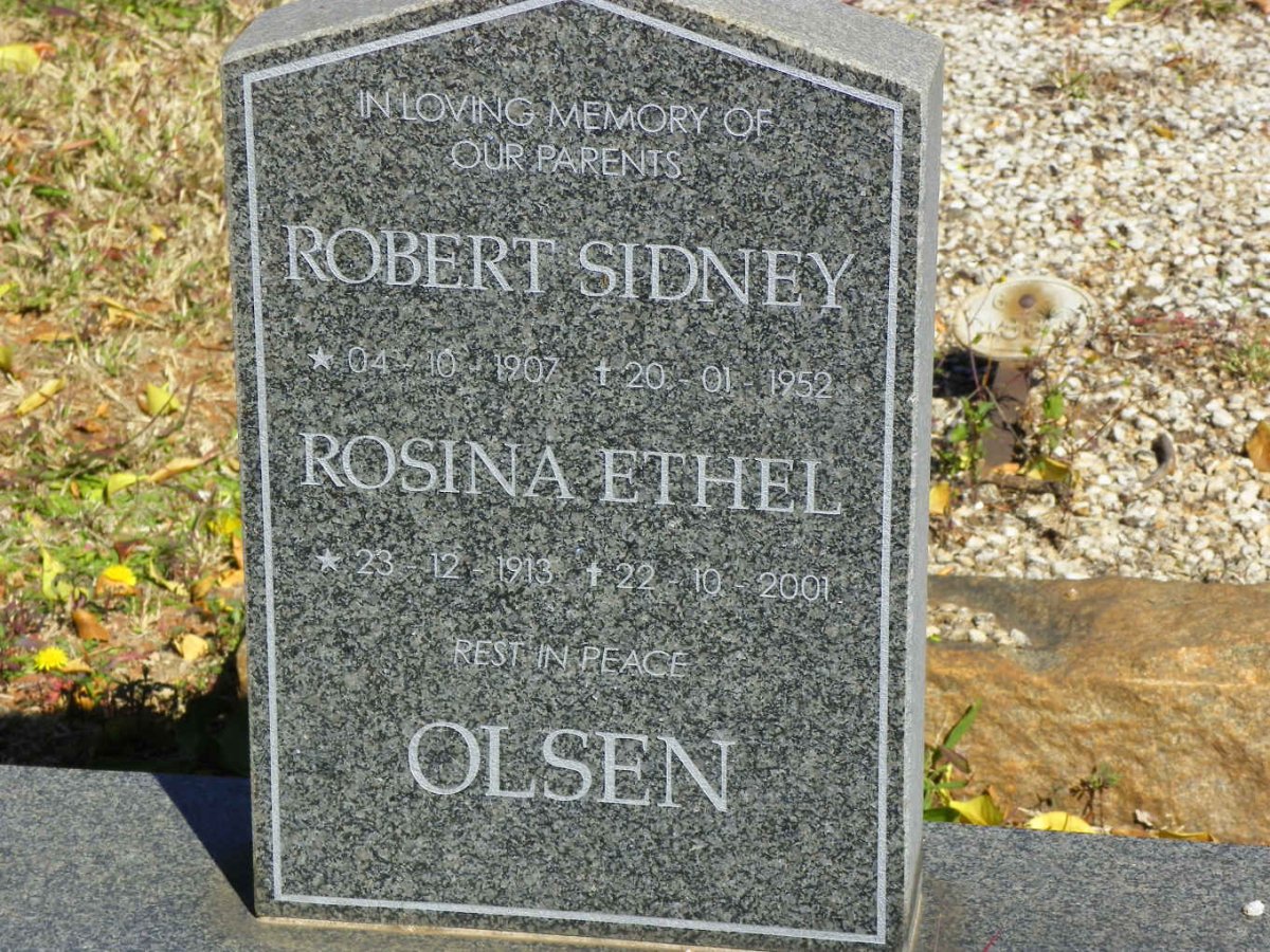 OLSEN Robert Sidney 1907-1952 &amp; Rosina Ethel 1913-2001