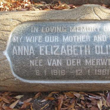 OLIVER Anna Elizabeth nee VAN DER MERWE 1916-1961