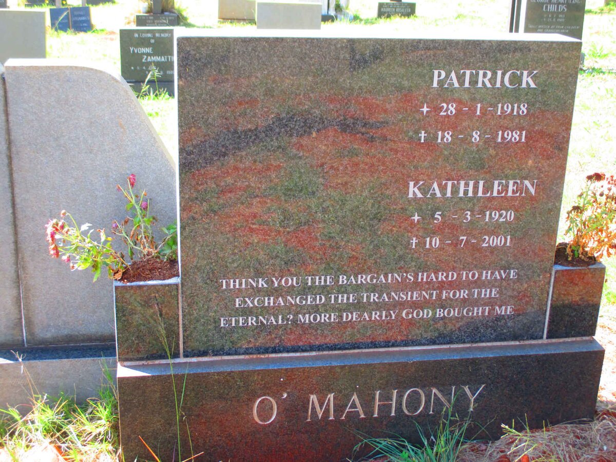 O'MAHONY Patrick 1918-1981 &amp; Kathleen 1920-2001