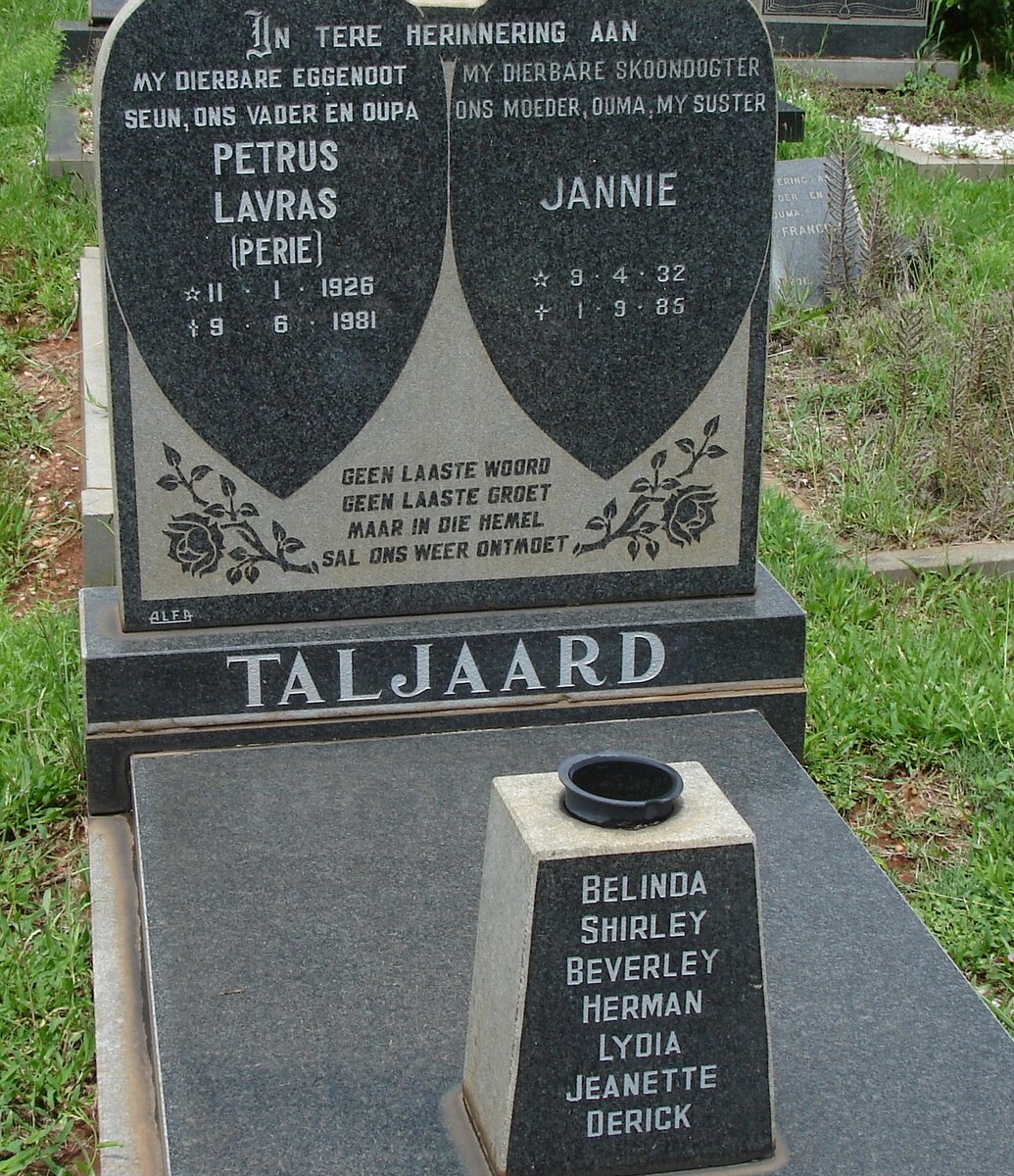 TALJAARD Petrus Lavras 1926-1981 &amp; Jannie 1932-1985