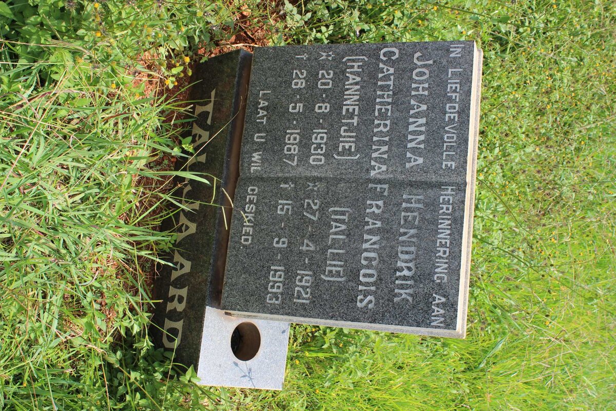 TALJAARD Hendrik Francois 1921-1993 &amp; Johanna Catherina 1930-1987